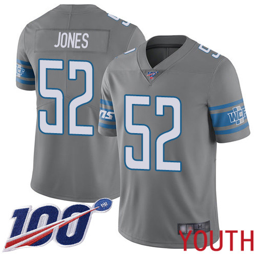 Detroit Lions Limited Steel Youth Christian Jones Jersey NFL Football #52 100th Season Rush Vapor Untouchable->youth nfl jersey->Youth Jersey